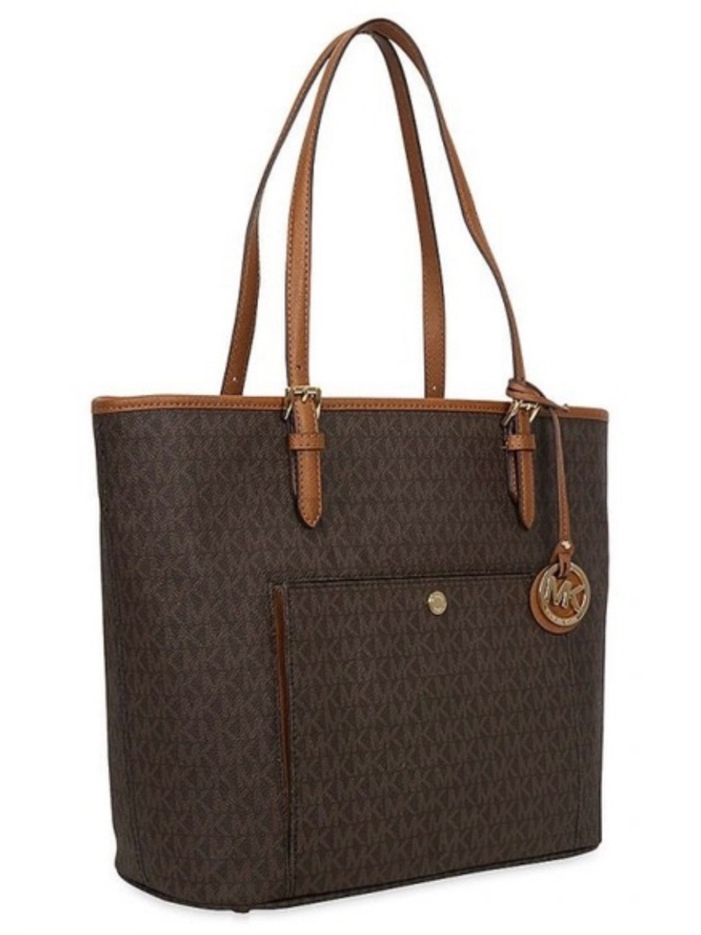 Michael Kors Brown MK Logo Tote with Tan Trim